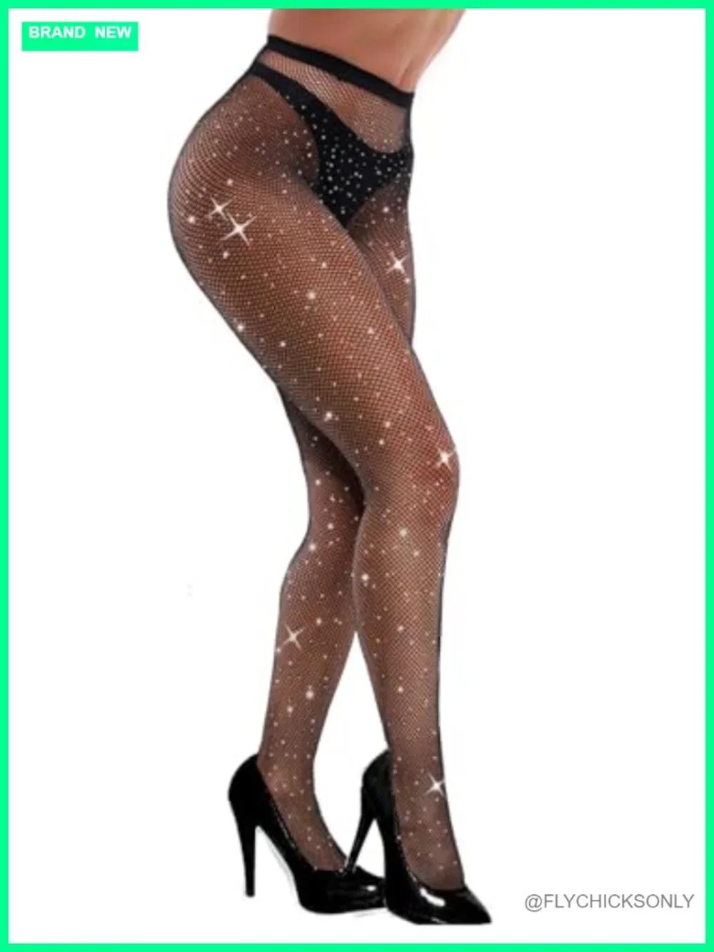 Sparkly Rhinestone Fishnet Tights for Women High Waist Seamless Stretchy